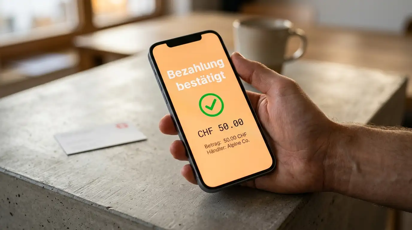 Smartphone mit aktiver TWINT-App neben einem Schweizer Online-Casino-Spielerkonto