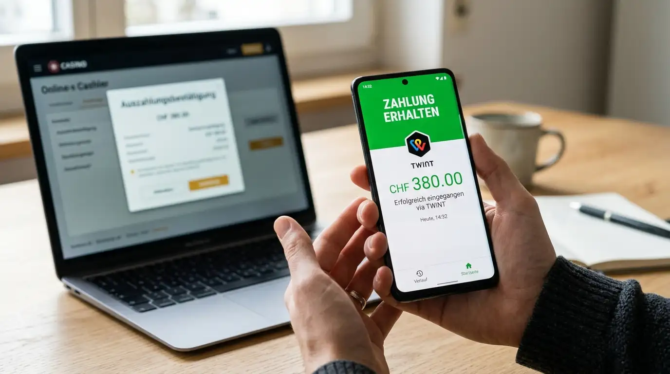 Schweizer Smartphone mit TWINT-Empfangsbestätigung von einem Online-Casino in Echtzeit